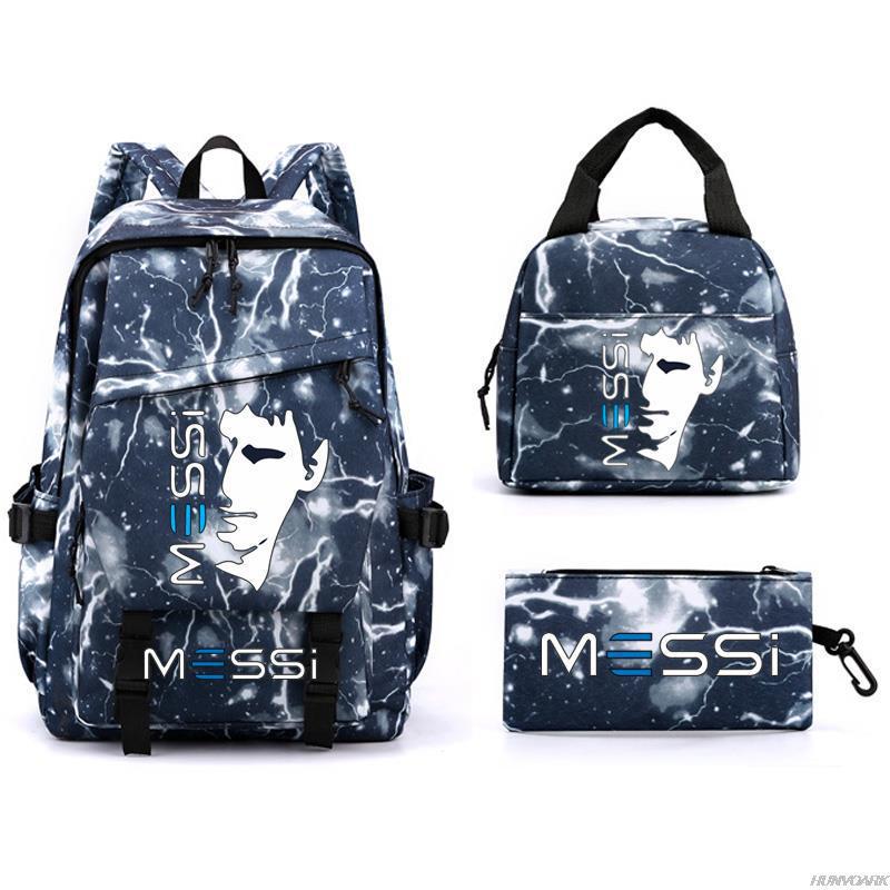 Football Star Peripheral Backpack, Primary And Secondary School Student Schoolbag Three-Piece Set, Lunch Bag, Pencil Bag Set, College Style