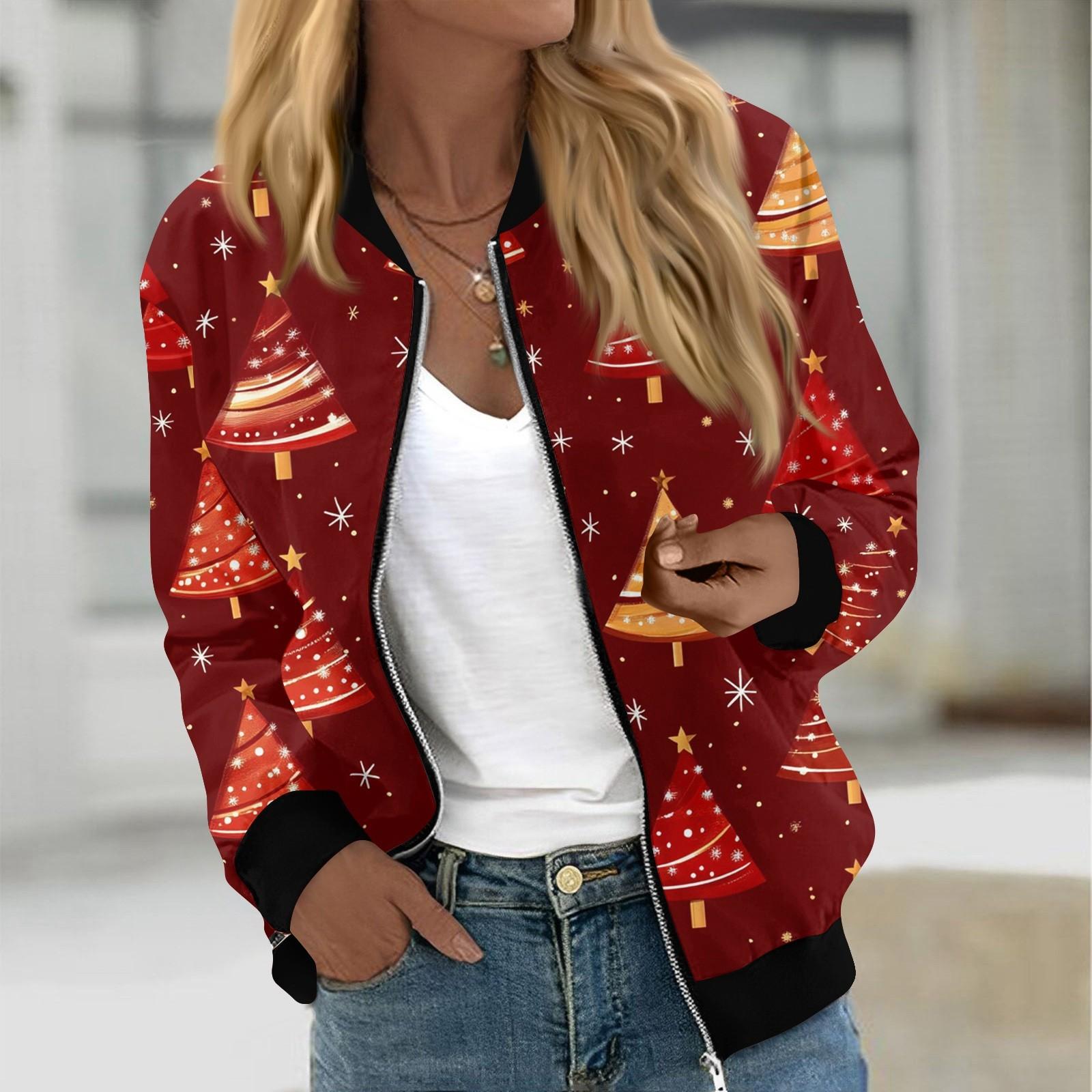 Women s Lightweight Bomber Jacket Stylish Gradient Print Zip-Up Casual Outerwear for All Seasons M киноварь