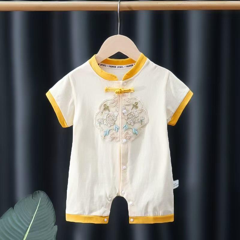Infant & Toddler Chinese Style Summer Bodysuit - Short Sleeve, Thin Newborn Crawling Outfit