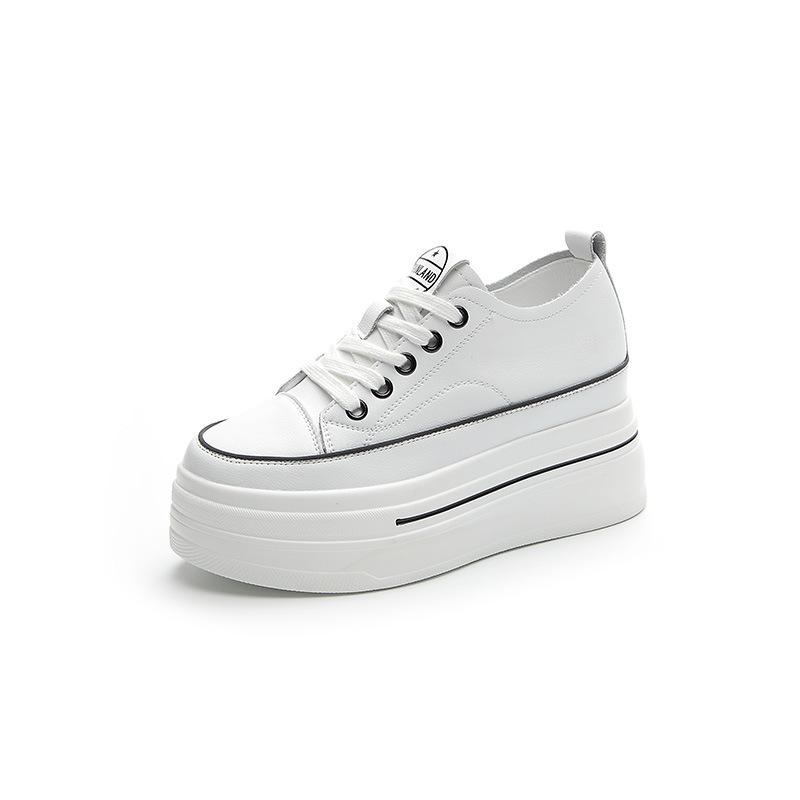 8 Inner Height Increase Casual Women's Shoes Autumn New Small Muffin Platform White Shoes Leather Small Size Board Shoes