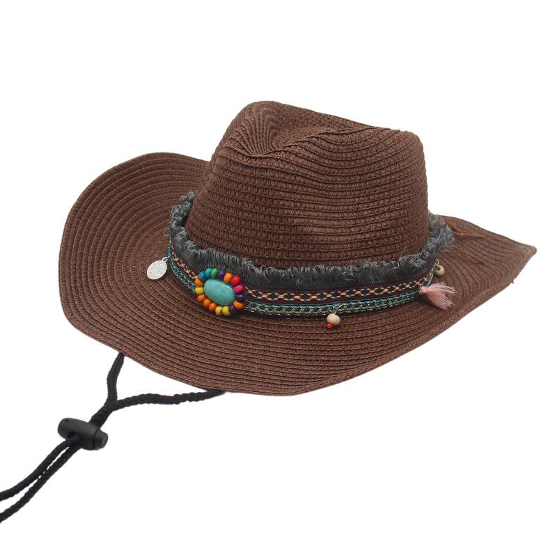 Internet Celebrities With Western Cowboy Straw Hat Outdoor Outing Sunshade Sunscreen Ethnic Wind Weaving Beach Hawaii Tibetan