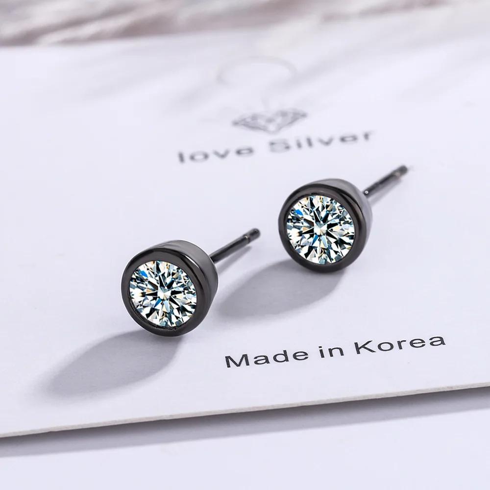 Real 925 Sterling Silver Zircon Round Crystal Stud Earrings For Women Elegant Wedding Party Jewelry Pendientes Luxury Gift