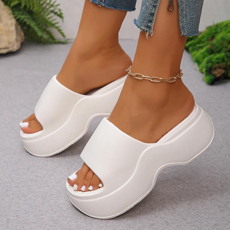 Fashion Women's Casual Solid Color Eva Platform Slippers Summer Beach Thick Sole Slides Woman Indoor Outdoor Comfy Slip On Wedge Sandals