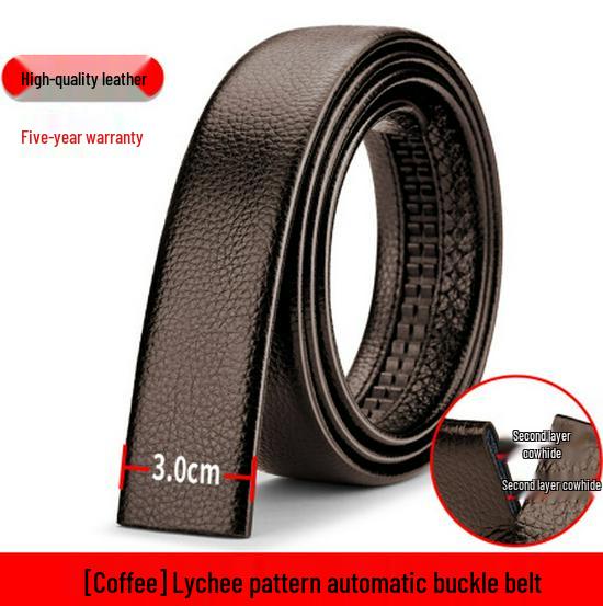 Men's Headless Genuine Leather Belt with Automatic Buckle - Fashionable for Business and Casual Wear