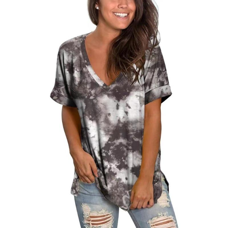 Summer V-neck 3D Stripe Printed Top Fashionable Casual Short Sleeved Women's T-shirts