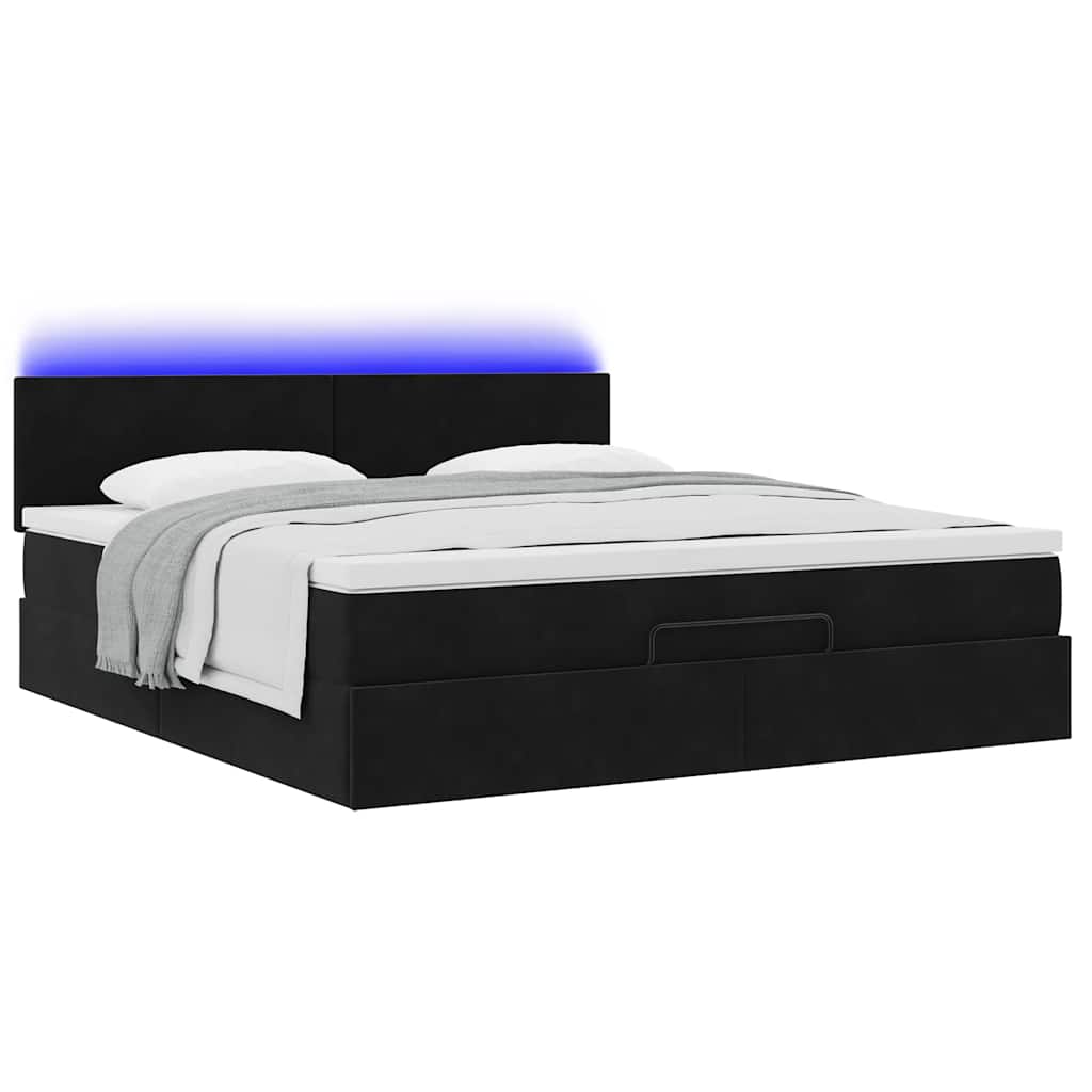 Ottoman Bed with Mattress & LEDs Black 180x200 cm Velvet