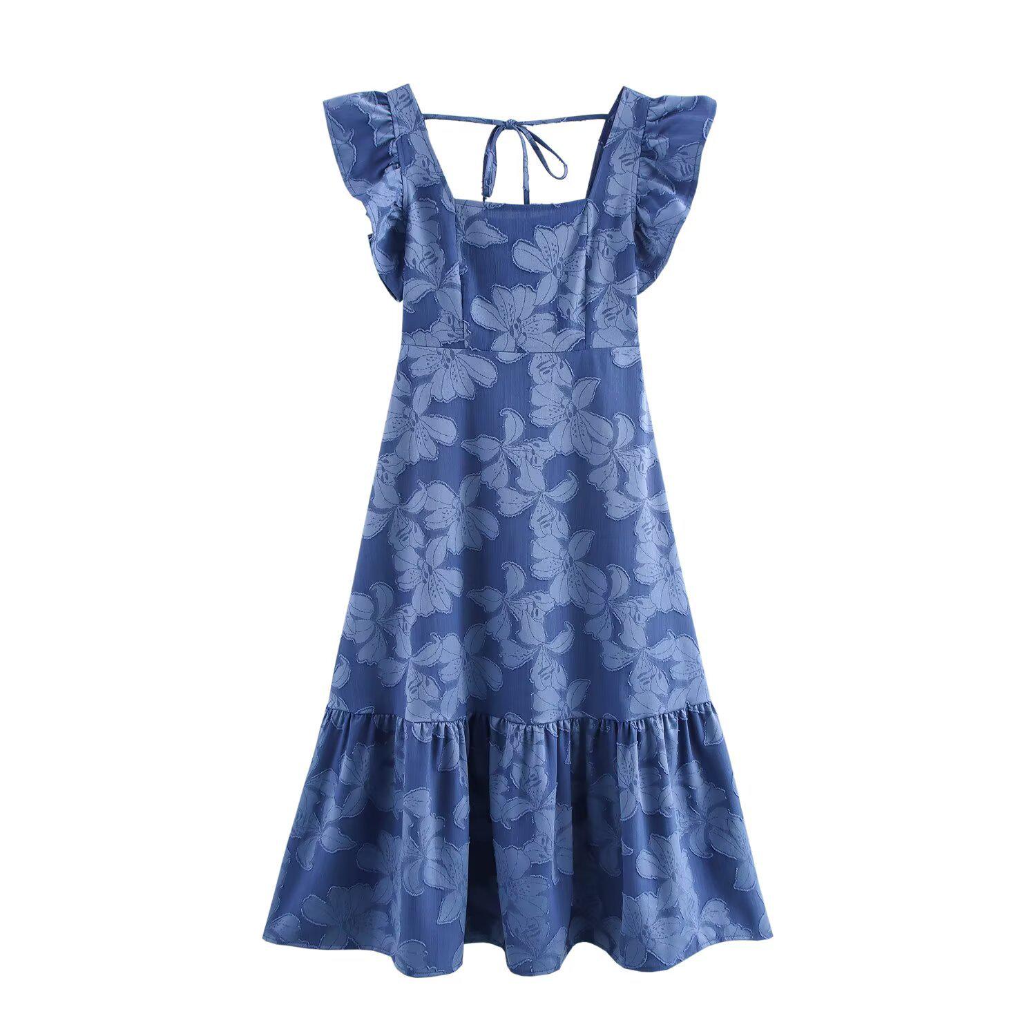 

2025 Spring Women s European Style Square Neck Casual Jacquard Dress L