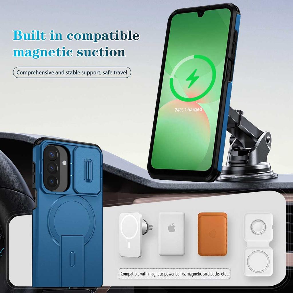 Voor Samsung Galaxy A57 A37 A17 A56 A36 A26 A16 A55 A35 A25 A15 Magnetische Ringhouder Schuifbare Camera Lens Bescherming Telefoonhoes