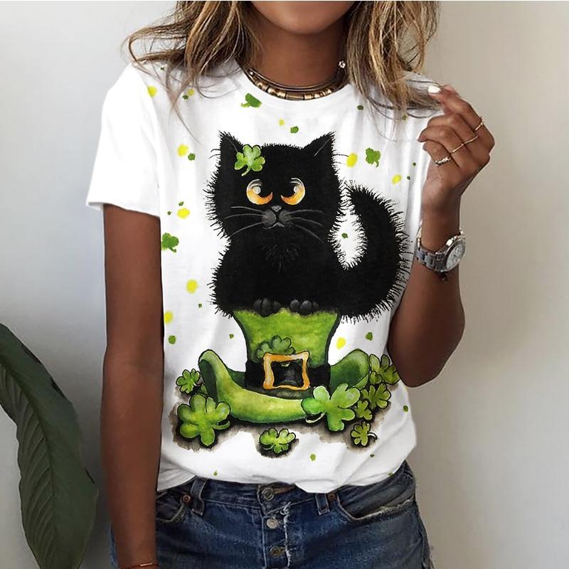 Women s T Shirt Print Patrick s Day Short Sleeve Round Neck Regular Tops Daily Weekend White S
