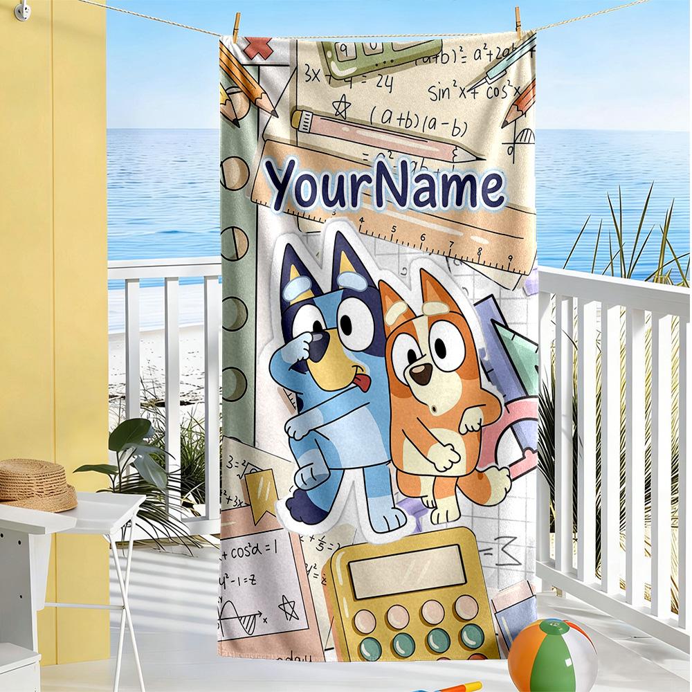 Bluey Personalized Name Beach Towel Soft Durable Quick-Dry For Beach Bathroom Outdoor Swimming Pool Camping Picnic Yoga Diving Vacation Accessories