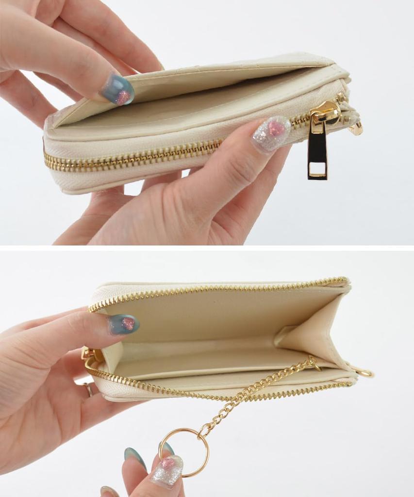 Greige Fragment Slim Quilted Card Case with Coin Commuter Pass IC Card Gold Stylish and Cute [Altrose] Case, Women's Wallet, Purse, Keychain, Holder,