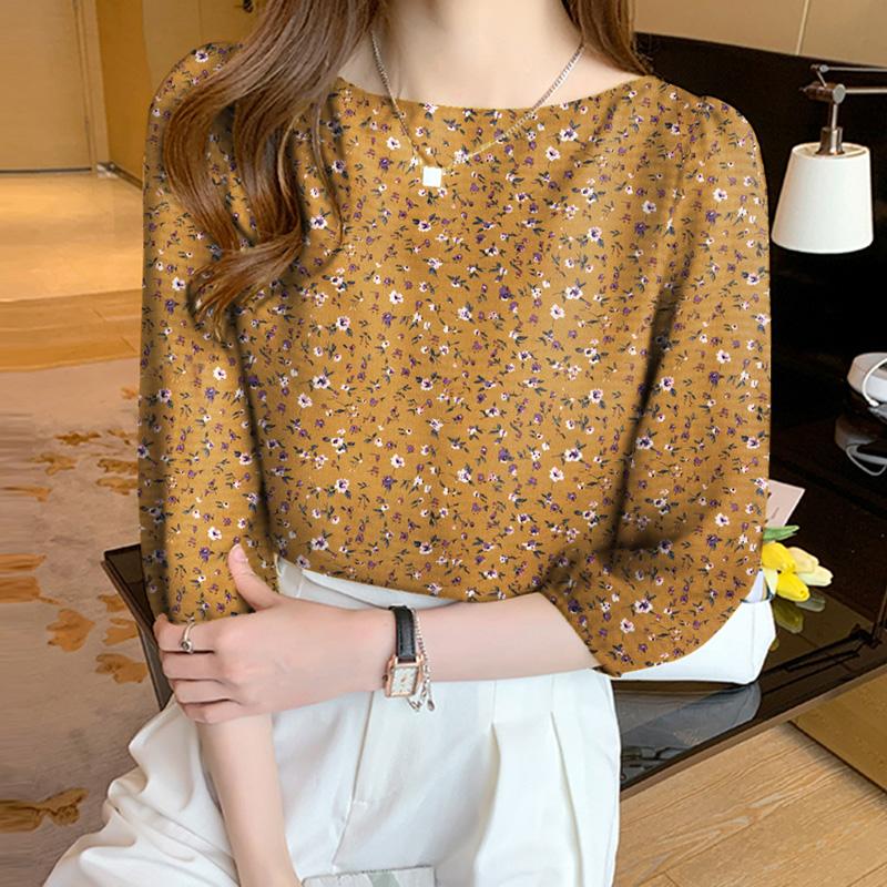 

ZANZEA Женские повседневные эластичные маленькие цветочные манжеты с резинкой на каждый день блузки M жёлтый