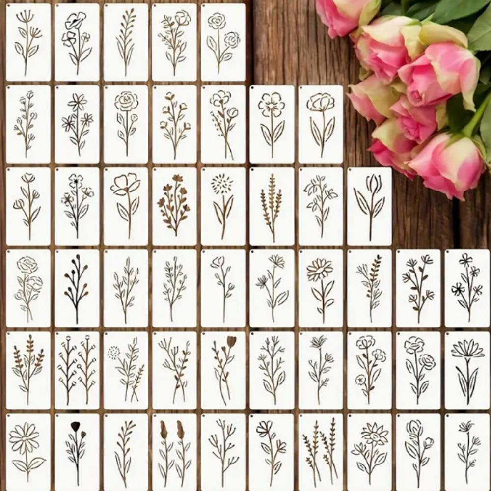 

50 DIY painting hollow templates, flower series, wall painting, spray painting, decoration hollow templates белый