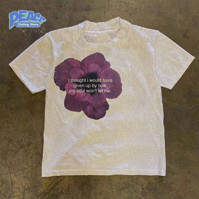 

Flower Printed T-shirt for Men and Women 100% Cotton Shirt Summer Fashion Casual Comfy Short Sleeve Top Commute Crewneck T-shirt XXXL серый