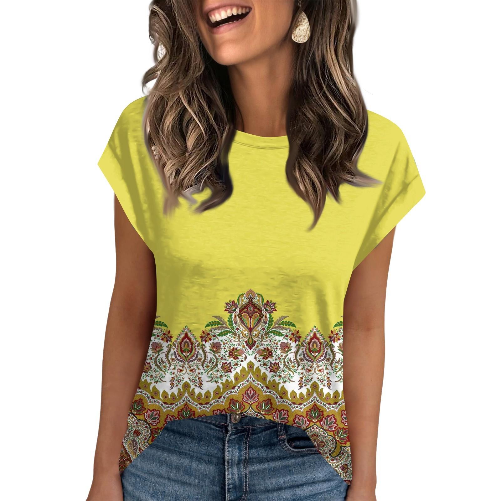 

Женская рабочая повседневная модная футболка с короткими рукавами и круглым вырезом XL жёлтый