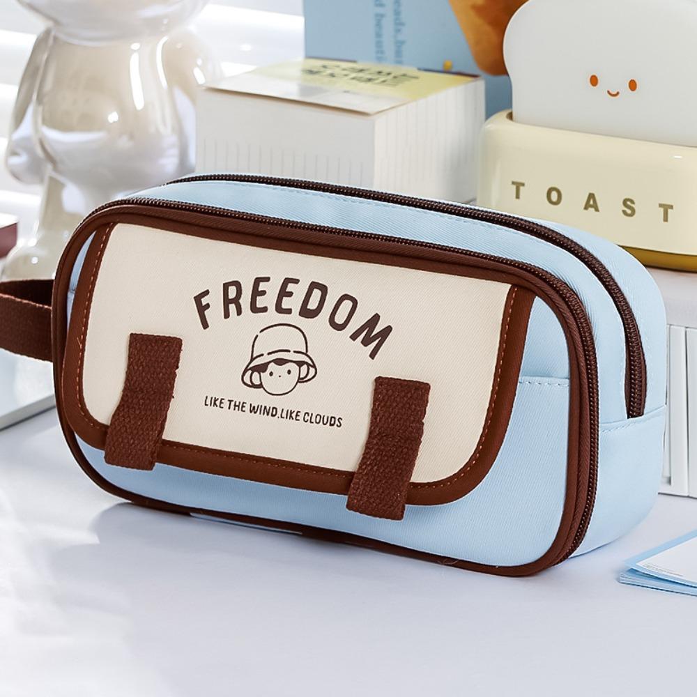 

Large Capacity Pencil Case Contrast Color Stationery Organizer Simple Pen Bag Back To School Gift синий