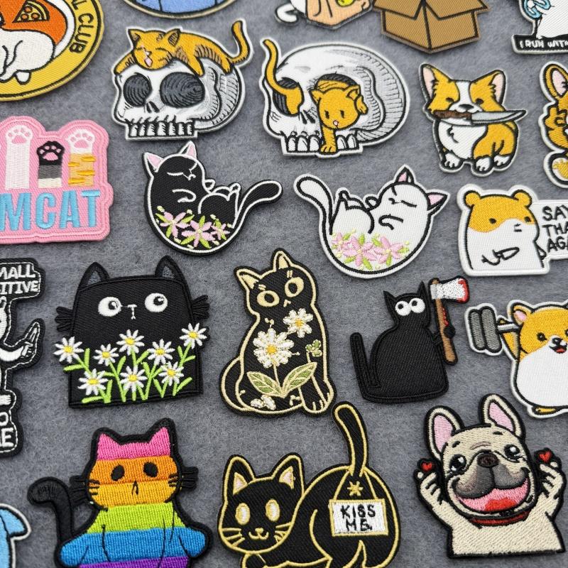 Team Cat Embroidery Patches Appliques For Clothing Diy Sewing Iron On Patches Punk Cartoon Stripes Decoration Accessories