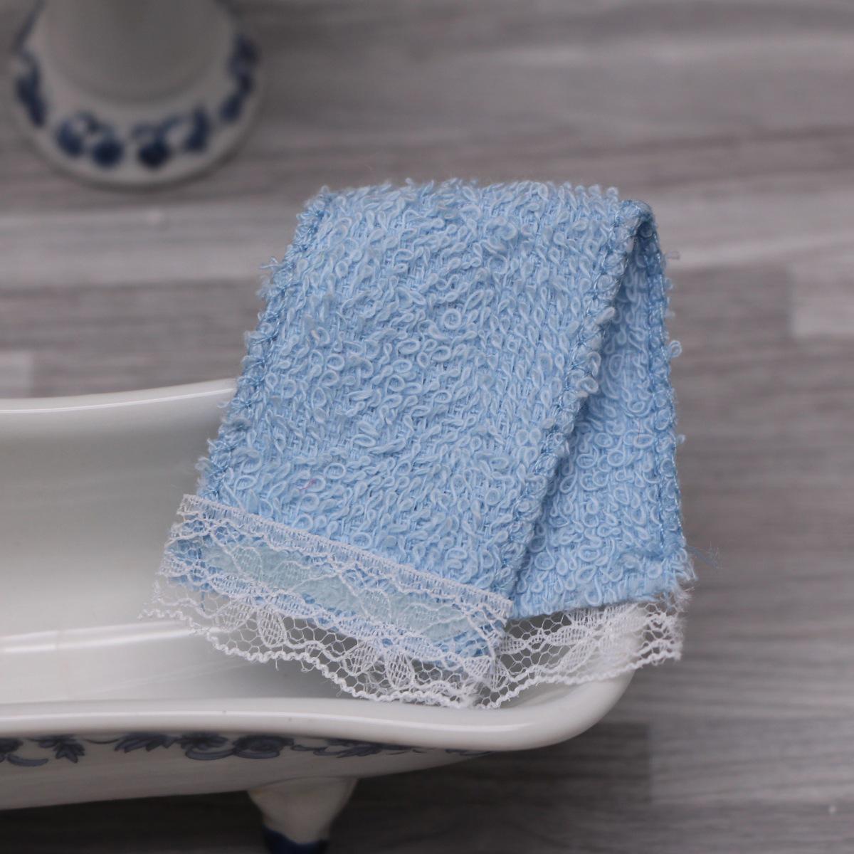 Miniature Dollhouse Bathroom Lace Towels – Restroom and Bath Scene Props синий