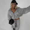 Casual Women's Clothing 1116 Hot Sale Waist Exposed Navel Sexy Hooded Jacket Elastic Trousers Set