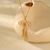 European-American Titanium Steel Bow Necklace & Earring Set with Fade-Resistant, Color-Retaining Clavicle Chain