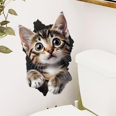Kreative, spähende Kätzchen Wandaufkleber, 3D-Effekt durchbrechende Wand für Kinderzimmer Wohnzimmer Dekor, Abnehmbar Selbstklebend