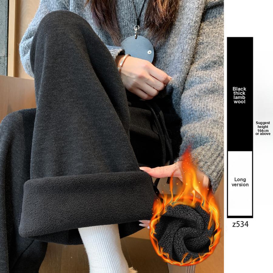 Fleece Ribbed Rice Pants Women's New Autumn Winter Straight Leg Lazy Casual Fleece Thick Leg Pants for Petite Girls