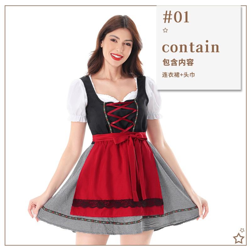 Bavarian Dirndl Dress Set With White Blouse Apron Oktoberfest Costume Women Festival Party Outfit