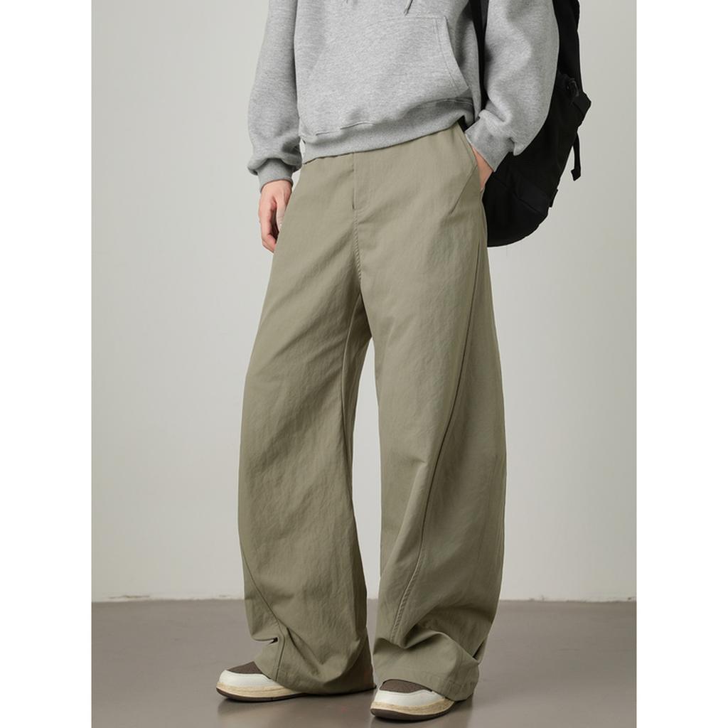 American high street split splicing scimitar casual pants autumn retro pleated trendy brand loose straight long pants q