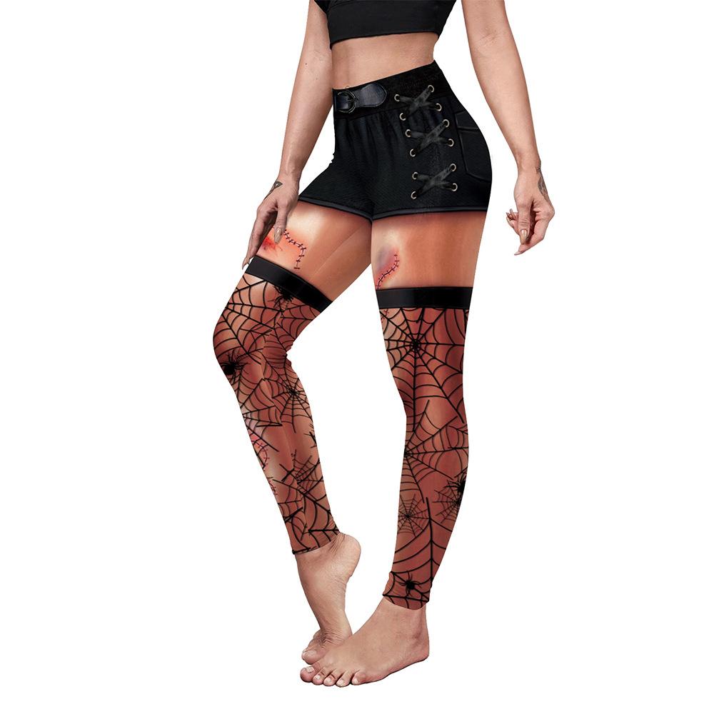 Spring Halloween Spider Web Simulation Printed Elastic Women's Sports Yoga Pants Peach Butt Elastic Leggings