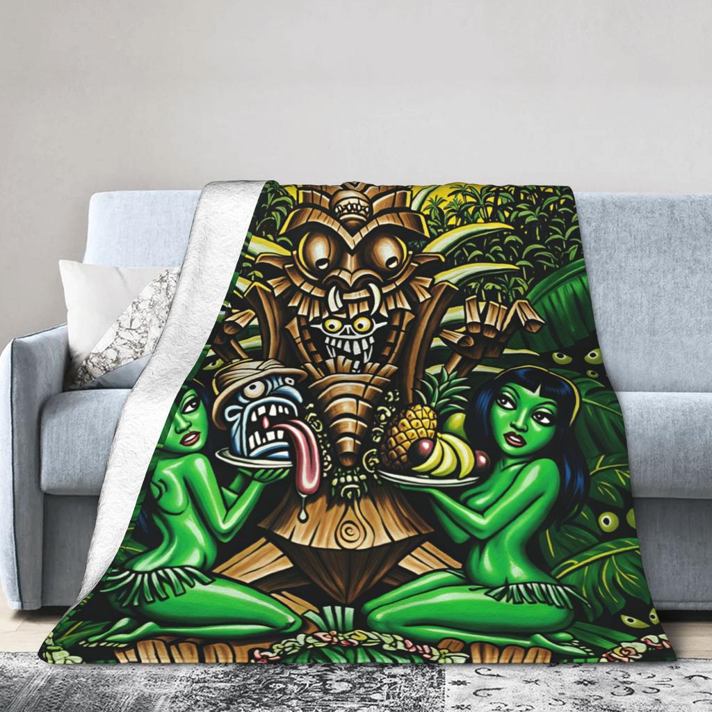 Colorful Tiki Tribal Mask Art Flannel Blanket Winter Warm Soft Throw Blanket for Girls Boys Home Decor Bedspread Sofa Bed Cover