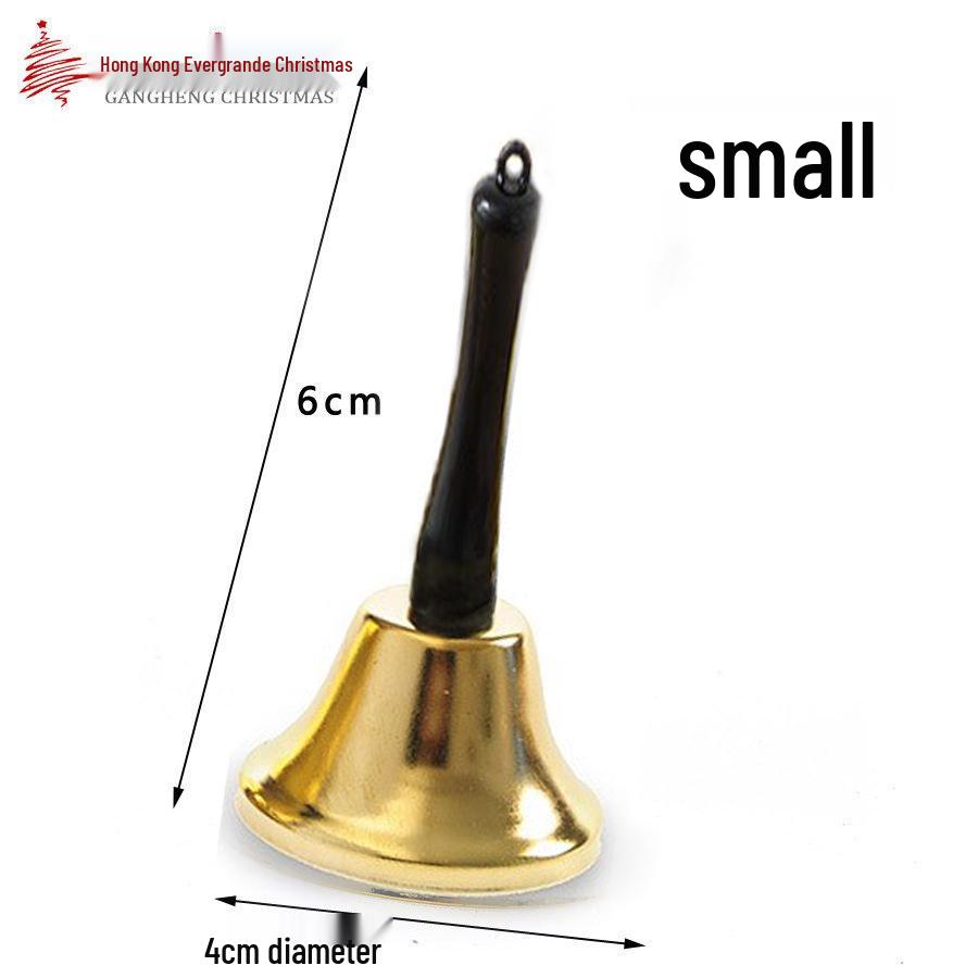 Christmas Gold Metal Jingle Bell with Wooden Handle - Holiday Ornaments & Decorations