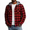 Men's Plaid Flannel Hoodie Fashion Casual Long Sleeve Pullover Sweatshirt with Hood