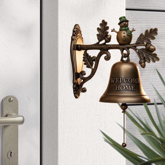 Rustic Metal Welcome Bell Christmas Wall Mounted Door Bell Vintage Dinner Bell for Outdoor Front Door Porch Home Decor