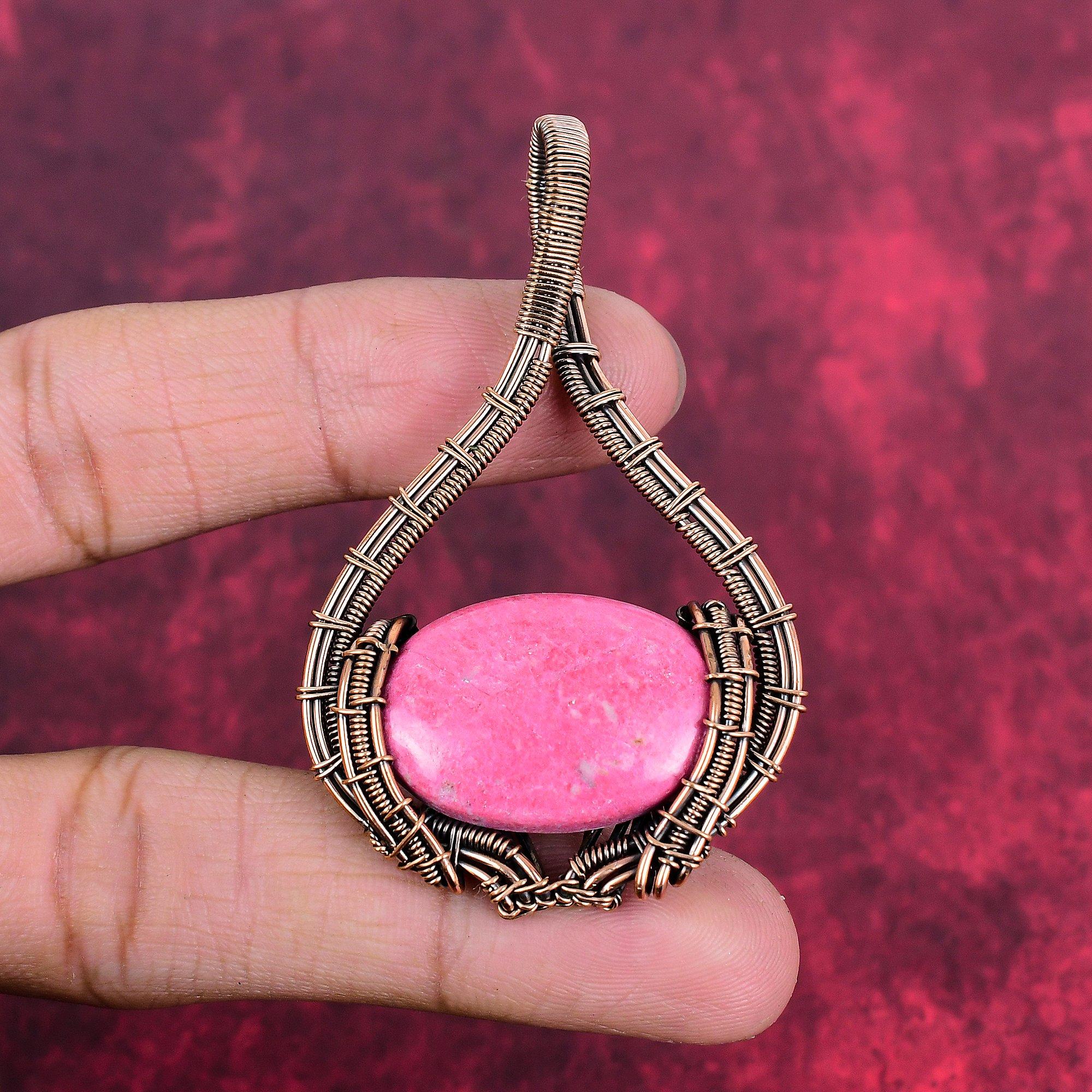 Thulite pendant copper wire wrapped gemstone pendant original thulite jewelry handmade pendant copper jewelry gifts for him designer pendant
