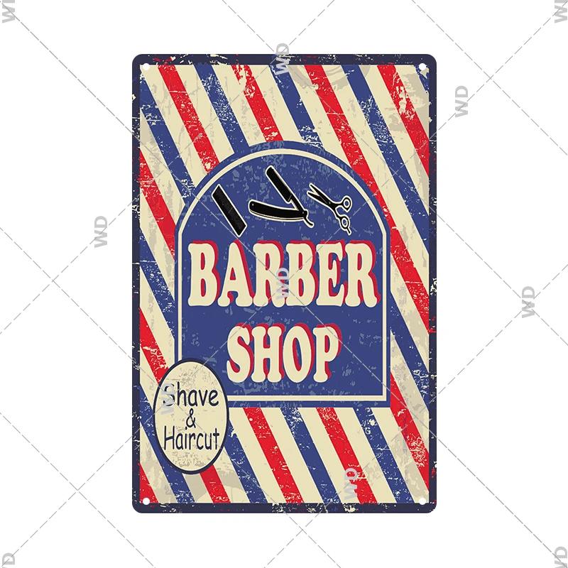 Classic Barber Shop Vintage Tin Signs Decorative Metal Plaque Metal Retro Wall Plates Salon Haircut and Shave Poster Wall Decor
