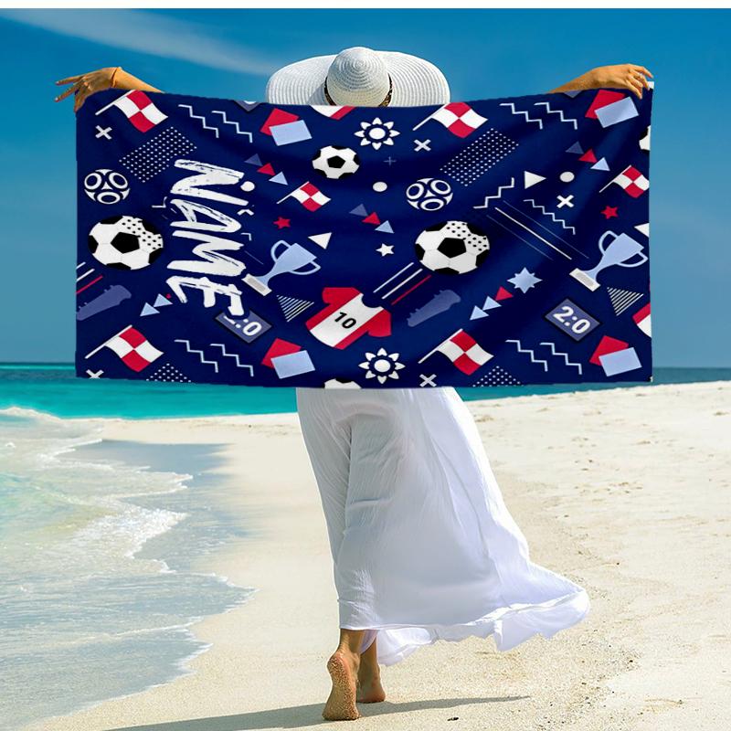 Custom Name Ultra-Soft Beach Towel with Soccer Theme,Ideal for Pool - Camping, Diving - Perfect Travel Essential, Vibrant Beach Towel.