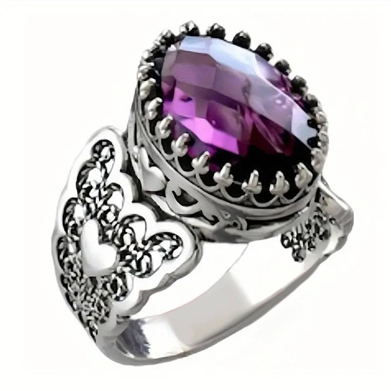 Huitan Elegant Women Ring Anti Copper Color Party Vintage Accessories for Lady Noble Finger Temperament Zircon Inlaid Purple CZ 9