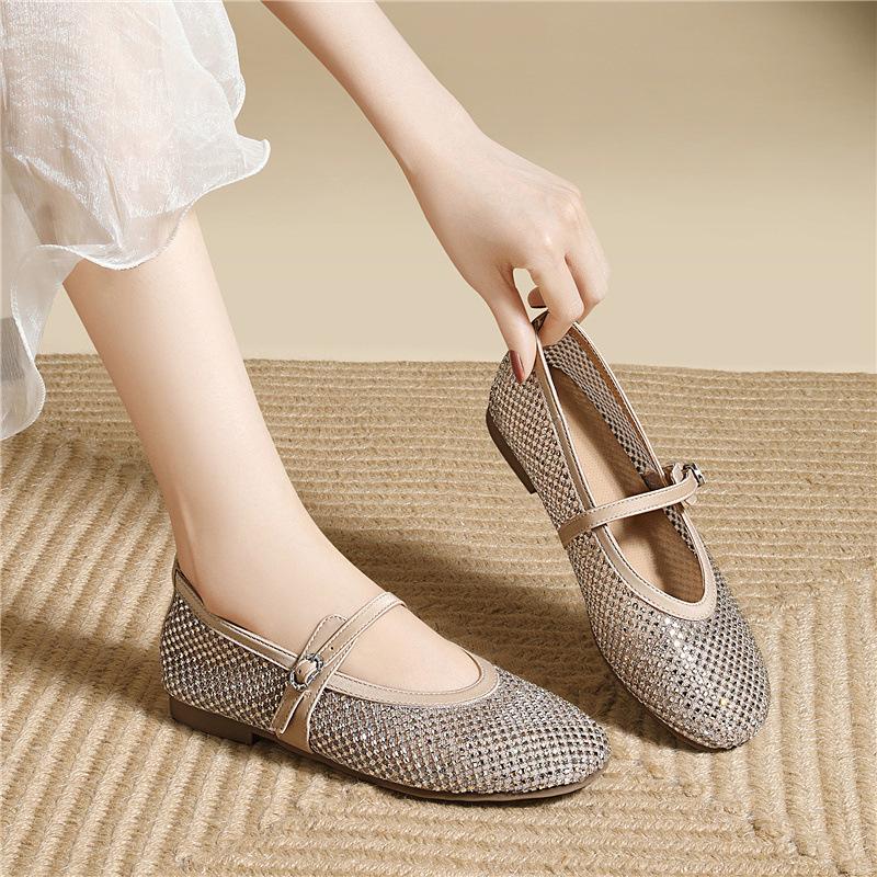 

Gypsy sandals fairy wind breathable hollow early spring single shoes bag head wear flat rhinestone Mary Jane shoes 40