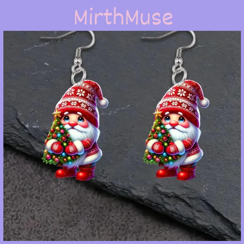 Christmas Themed Santa Claus Holding Tree Pattern Women Acrylic Earrings For Unisex Party Wear And Celebration