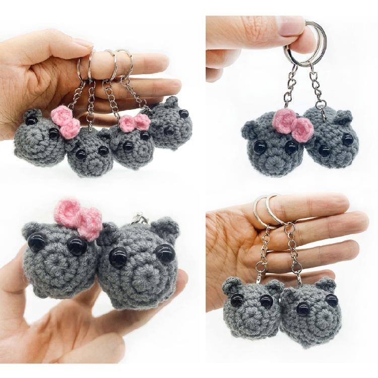Multipurpose Sad Hamster Couple Keychain Charm Pendant 2 Pack, Handmade Crochet, Unique Accessory For Bags And Keys