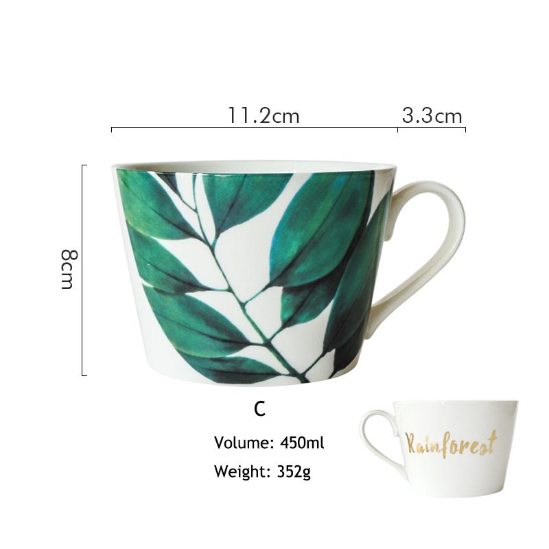 1 szt. Kubek z zielonym liściem w stylu europejskim, ceramiczny kubek do mleka, kubek na wodę, kubek do kawy z porcelany kostnej, filiżanka do herbaty, naczynie do picia