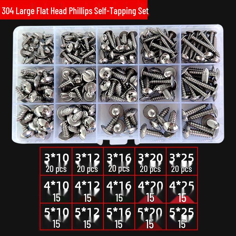 

304 Stainless Steel Assorted Flat Head Phillips Self-Tapping Screws Set