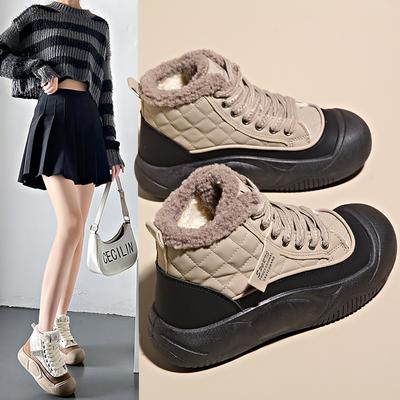High-top Shoes Women's 2025 Winter New Velvet Women's Cotton Shoes Versatile Bread Shoes Platform Snow Boots Tide XT105
