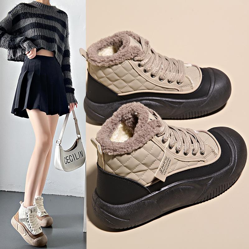 High-top Shoes Women's 2025 Winter New Velvet Women's Cotton Shoes Versatile Bread Shoes Platform Snow Boots Tide XT105