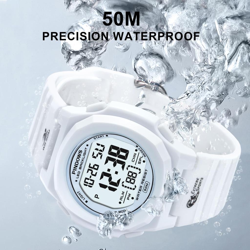 The PINDOWS Digital Sports Watch Is Water Resistant To 50 Meters and Features an LED Alarm and Makes a Perfect Gift for Women Women's Backlight,