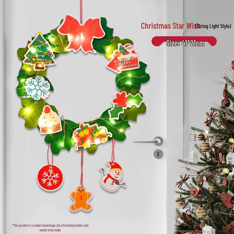 Christmas DIY Non-Woven Wreath Ornament with Lights