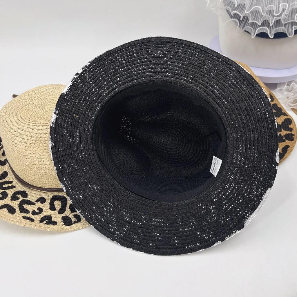 New Leopard Print Straw Sun Hat - Summer Versatile Uv Protection Wide Brim Hat For Women