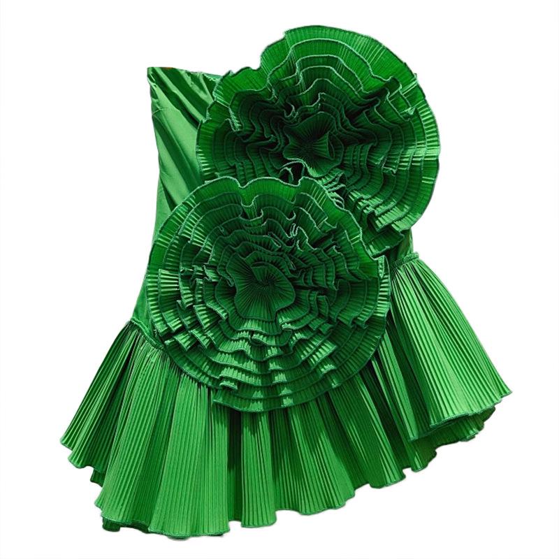 

Женский топ без бретелей с плиссировкой и 3D цветочной лоскутной отделкой - Необычный дизайн, летняя короткая рубашка One Size зелёный