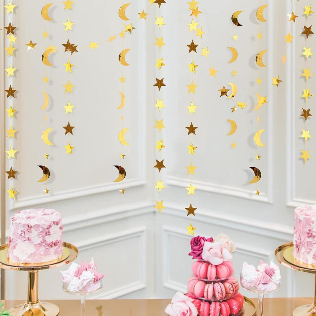Decor365 Gold Moon Star Garland Ramadan Decorations Twinkle Little Star Two The Moon Birthday Party Decoration Whimsical Decor Starry New Year Eve