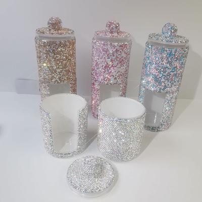 Organisateur de Pinceaux en Acrylique de Luxe avec Couvercle Strass Étincelants Boîte Organisateur de Maquillage Cosmétique Contenant de Rangement Rond